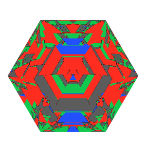 Hexagon cut in diamond tilted 10 degrees: Light Return map, 25% of the face leaking