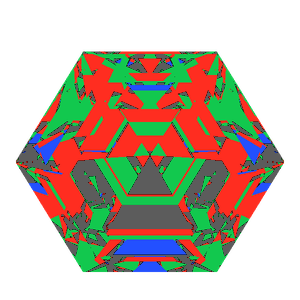 Hexagon cut in diamond tilted 20 degrees: Light Return map, 22% of the face leaking