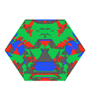 Hexagon cut in diamond tilted 30 degrees: Light Return map, 23% of the face leaking