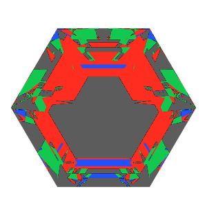 Hexagon cut in emerald tilted 10 degrees: Light Return map, 47% of the face leaking
