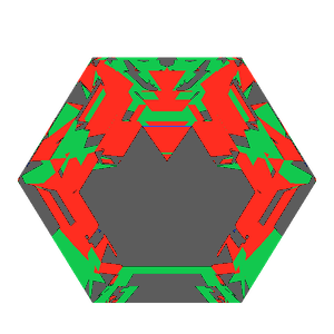 Hexagon cut in emerald tilted 20 degrees: Light Return map, 44% of the face leaking