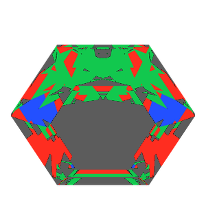 Hexagon cut in emerald tilted 30 degrees: Light Return map, 42% of the face leaking