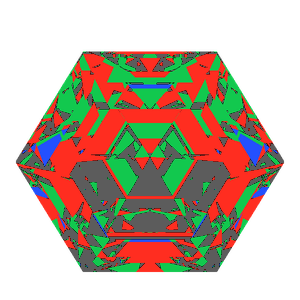 Hexagon cut in moissanite tilted 20 degrees: Light Return map, 28% of the face leaking