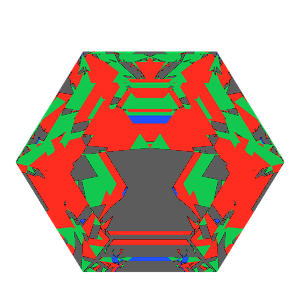 Hexagon cut in sapphire tilted 20 degrees: Light Return map, 29% of the face leaking