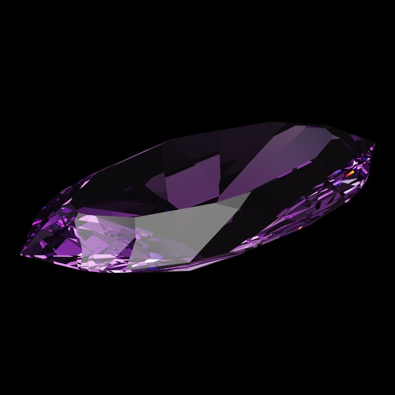 The Marquise Cut in amethyst, rendered at an angle in our 3D Gemstone Simulator under studio light