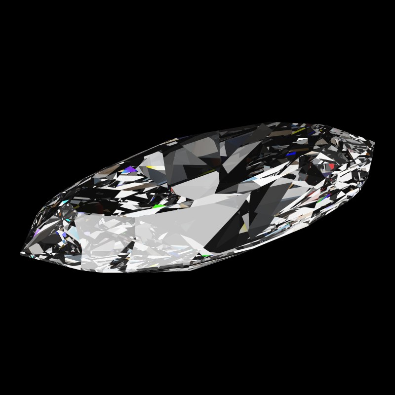 The Marquise Cut in cubic zirconia, rendered at an angle in our 3D Gemstone Simulator under studio light