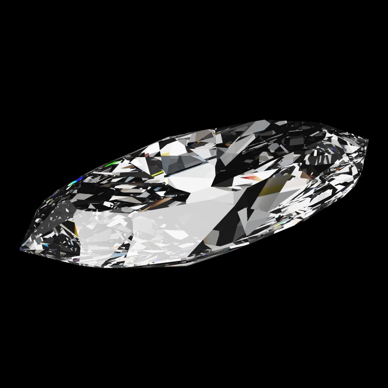 The Marquise Cut in diamond, rendered at an angle in our 3D Gemstone Simulator under studio light