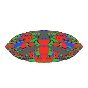Marquise cut in diamond tilted 30 degrees: Light Return map, 29% of the face leaking