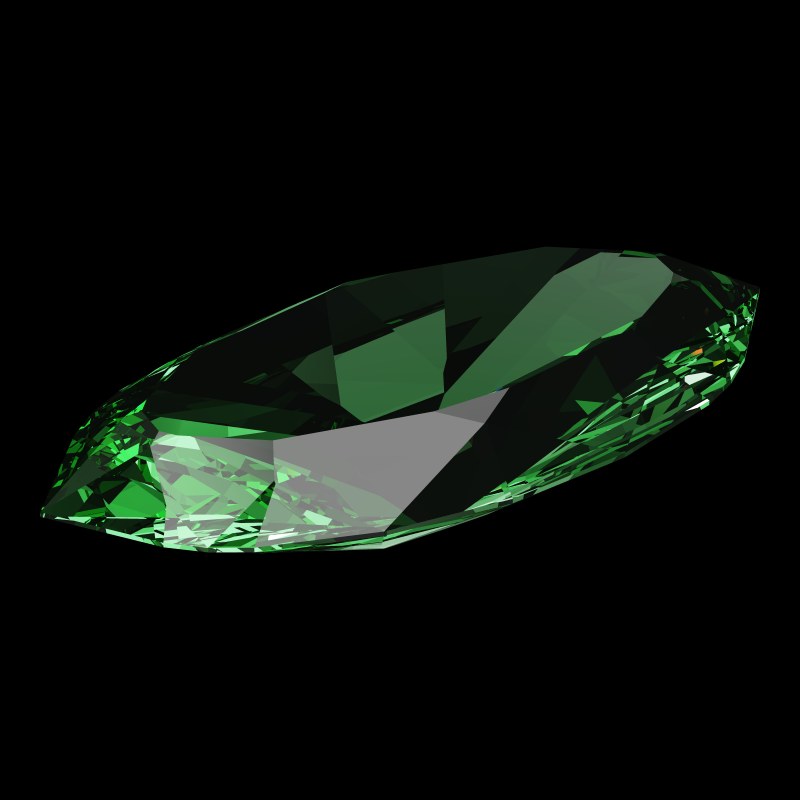 The Marquise Cut in emerald, rendered at an angle in our 3D Gemstone Simulator under studio light