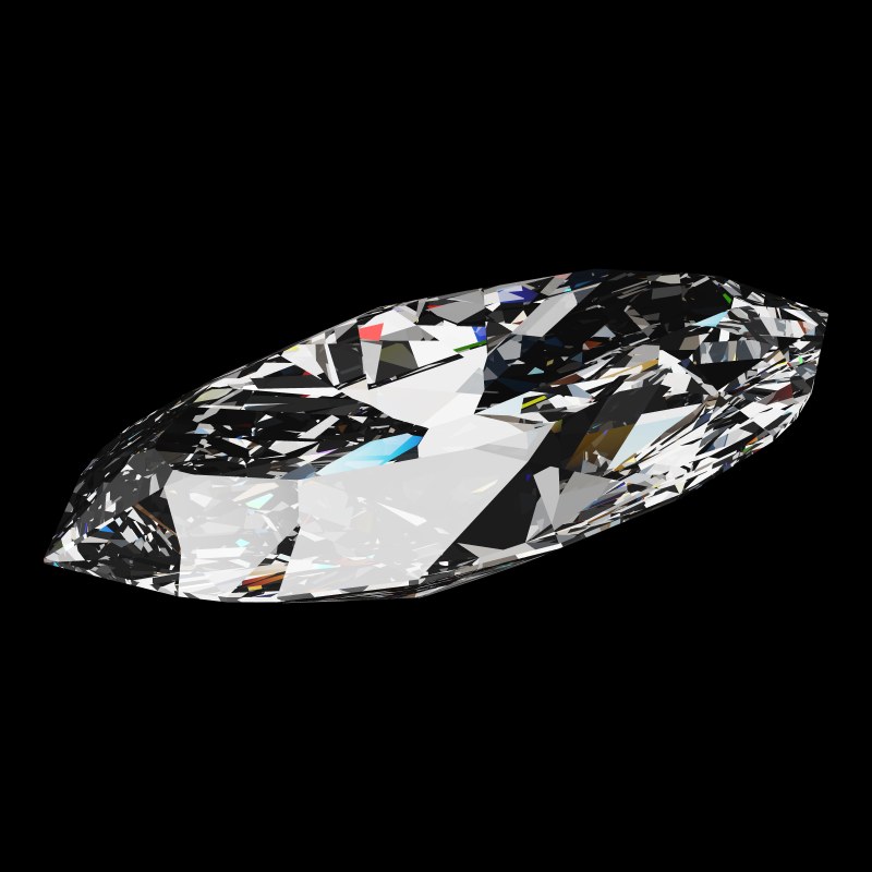 The Marquise Cut in moissanite, rendered at an angle in our 3D Gemstone Simulator under studio light