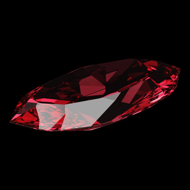 The Marquise Cut in ruby, rendered at an angle in our 3D Gemstone Simulator under studio light