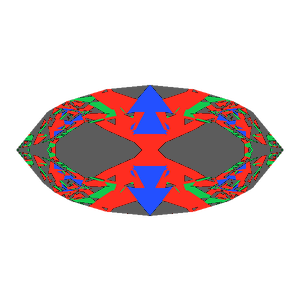 Marquise cut in ruby tilted 0 degrees: Light Return map, 39% of the face leaking