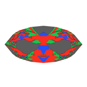 Marquise cut in ruby tilted 10 degrees: Light Return map, 39% of the face leaking