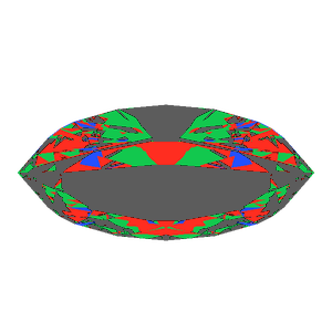 Marquise cut in ruby tilted 20 degrees: Light Return map, 53% of the face leaking
