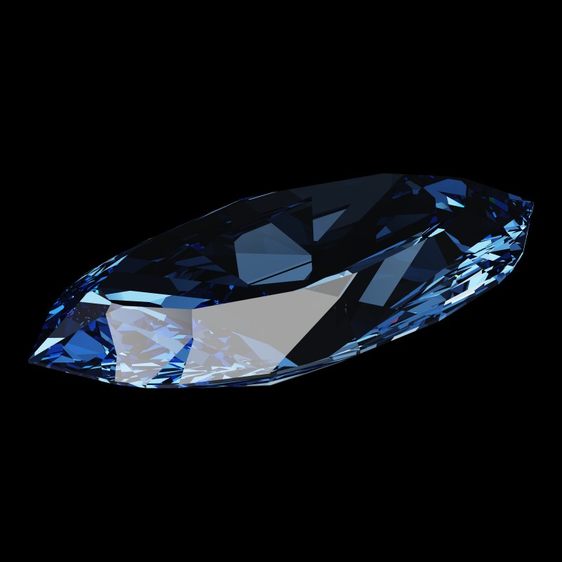 The Marquise Cut in sapphire, rendered at an angle in our 3D Gemstone Simulator under studio light