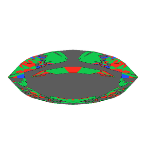 Marquise cut in sapphire tilted 30 degrees: Light Return map, 58% of the face leaking