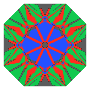 Mazarin cut in diamond tilted 0 degrees: Light Return map, 13% of the face leaking