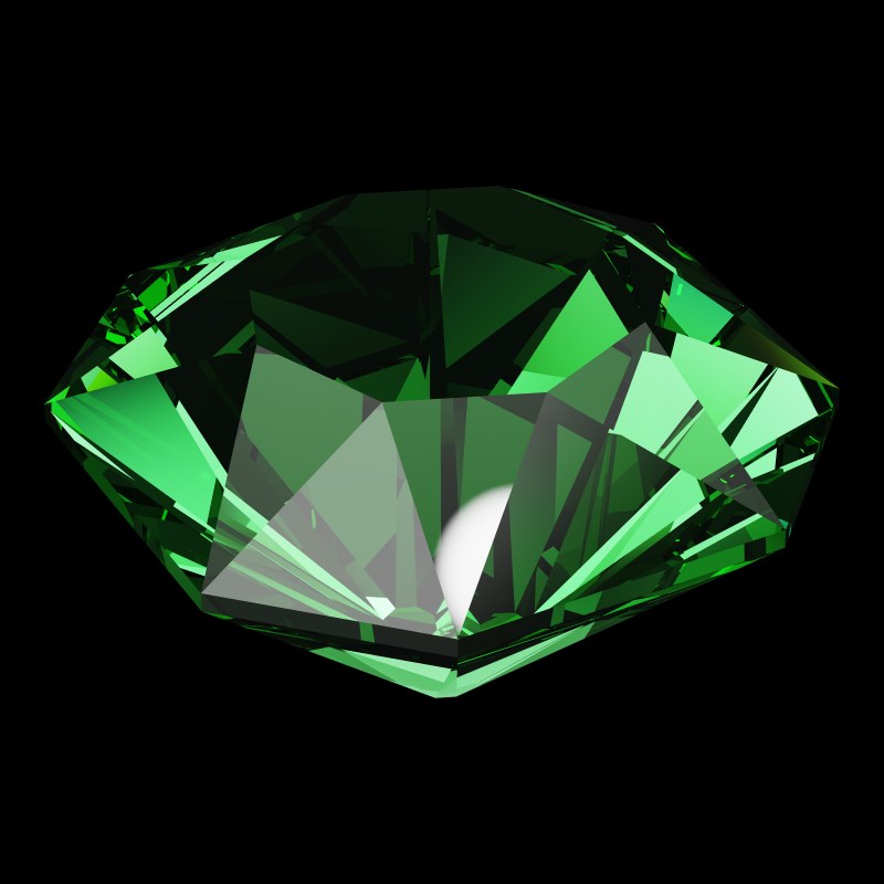 The Mazarin Cut in emerald, rendered at an angle in our 3D Gemstone Simulator under studio light