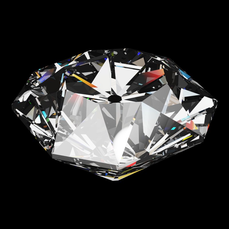 The Mazarin Cut in moissanite, rendered at an angle in our 3D Gemstone Simulator under studio light