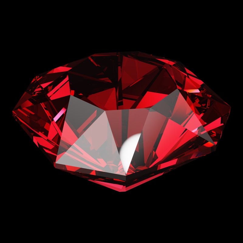The Mazarin Cut in ruby, rendered at an angle in our 3D Gemstone Simulator under studio light
