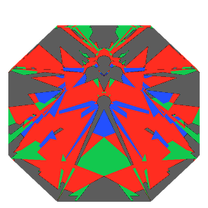 Mazarin cut in ruby tilted 20 degrees: Light Return map, 30% of the face leaking