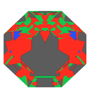Octagon cut in amethyst tilted 20 degrees: Light Return map, 39% of the face leaking