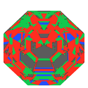 Octagon cut in cubic zirconia tilted 20 degrees: Light Return map, 18% of the face leaking