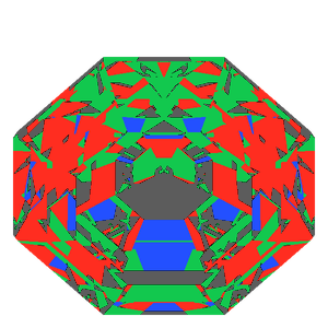 Octagon cut in cubic zirconia tilted 30 degrees: Light Return map, 20% of the face leaking
