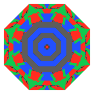 Octagon cut in diamond tilted 0 degrees: Light Return map, 21% of the face leaking