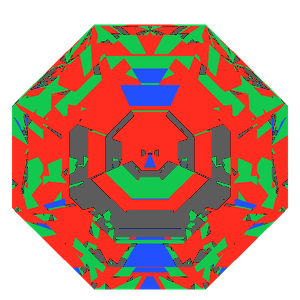 Octagon cut in diamond tilted 10 degrees: Light Return map, 15% of the face leaking