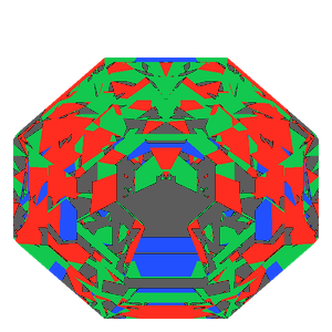 Octagon cut in diamond tilted 30 degrees: Light Return map, 23% of the face leaking
