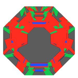 Octagon cut in emerald tilted 10 degrees: Light Return map, 39% of the face leaking