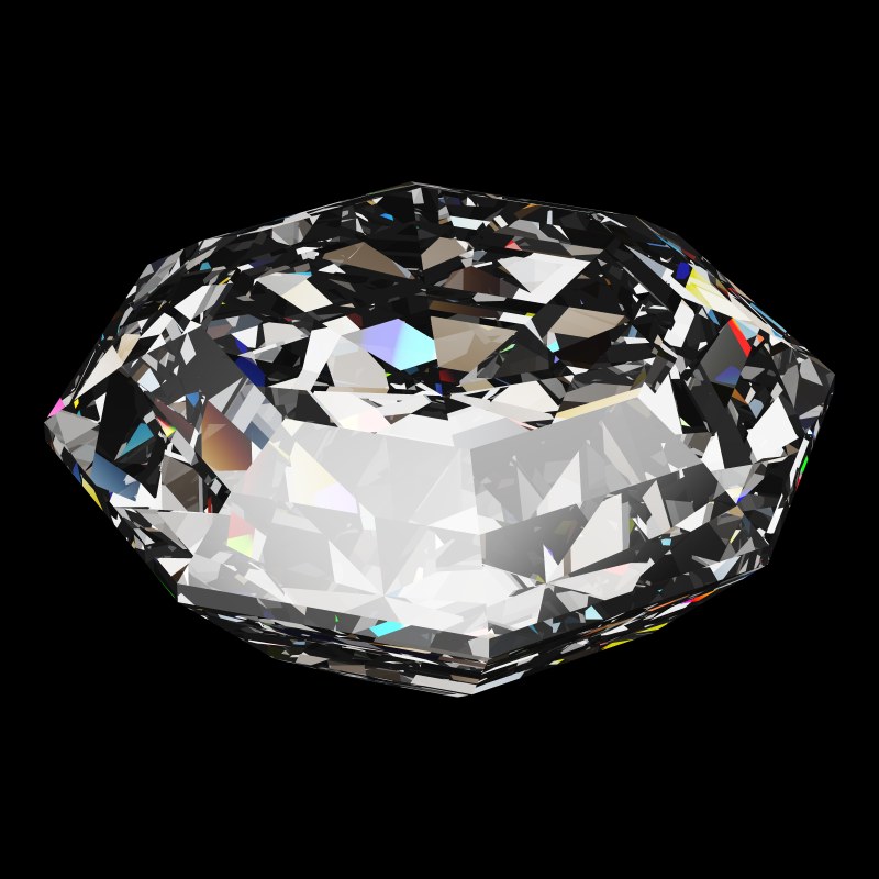The Octagon Cut in moissanite, rendered at an angle in our 3D Gemstone Simulator under studio light