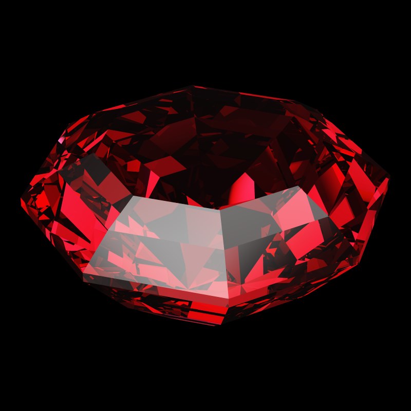 The Octagon Cut in ruby, rendered at an angle in our 3D Gemstone Simulator under studio light