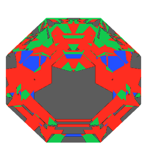 Octagon cut in ruby tilted 20 degrees: Light Return map, 31% of the face leaking