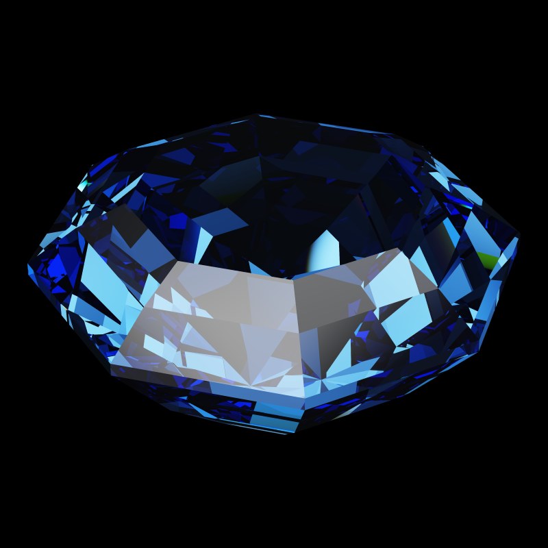 The Octagon Cut in sapphire, rendered at an angle in our 3D Gemstone Simulator under studio light