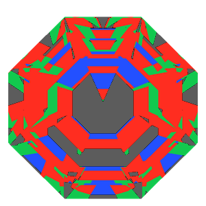 Octagon cut in sapphire tilted 10 degrees: Light Return map, 21% of the face leaking