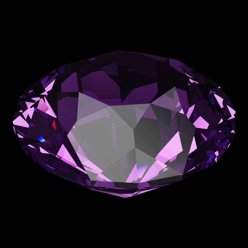 The Old European Cut in amethyst, rendered at an angle in our 3D Gemstone Simulator under studio light