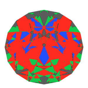 Old european cut in cubic zirconia tilted 20 degrees: Light Return map, 12% of the face leaking