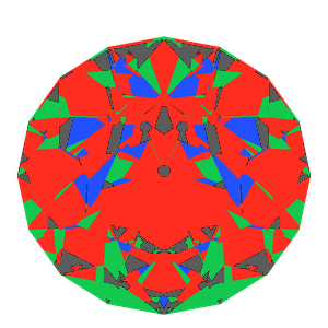 Old european cut in diamond tilted 20 degrees: Light Return map, 10% of the face leaking