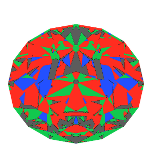 Old european cut in diamond tilted 30 degrees: Light Return map, 17% of the face leaking