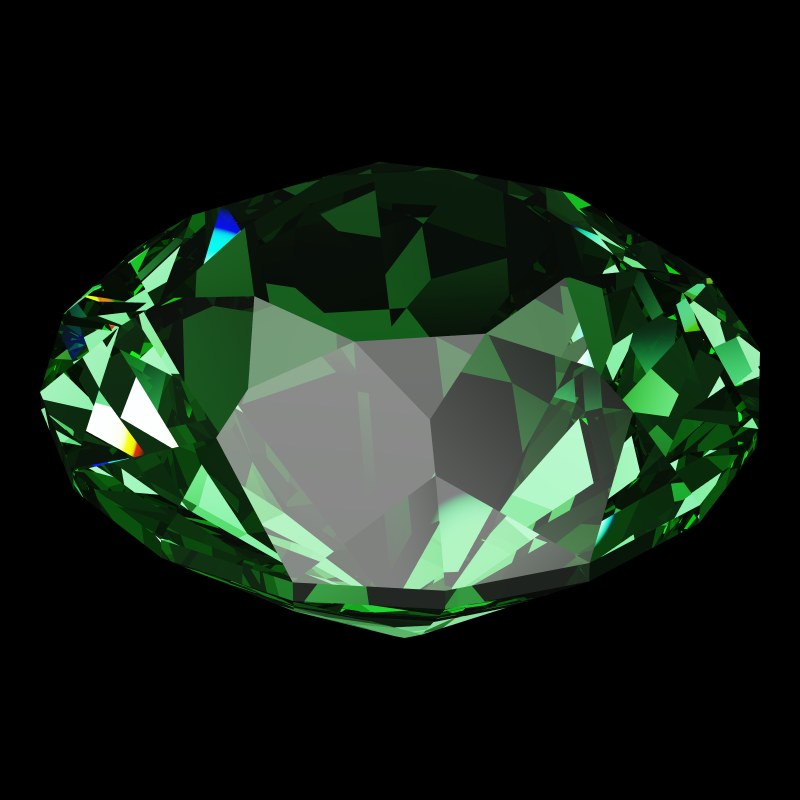 The Old European Cut in emerald, rendered at an angle in our 3D Gemstone Simulator under studio light