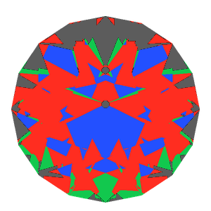 Old european cut in sapphire tilted 10 degrees: Light Return map, 16% of the face leaking