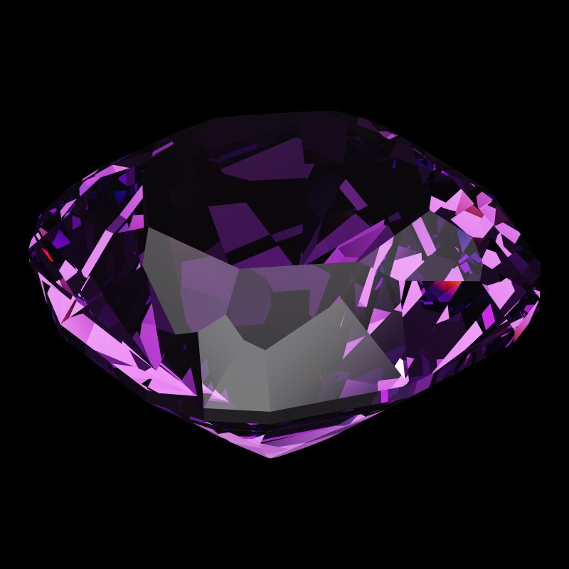The Old Mine Cut in amethyst, rendered at an angle in our 3D Gemstone Simulator under studio light