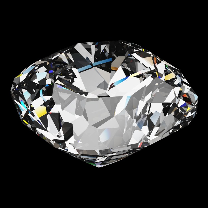 The Old Mine Cut in cubic zirconia, rendered at an angle in our 3D Gemstone Simulator under studio light