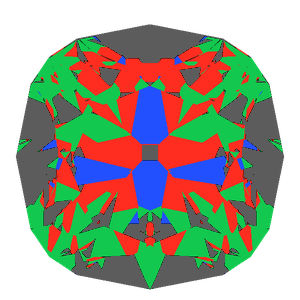 Old mine cut in diamond tilted 10 degrees: Light Return map, 28% of the face leaking