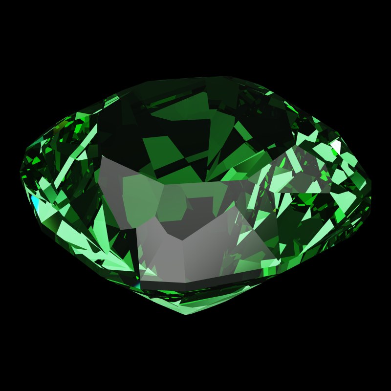 The Old Mine Cut in emerald, rendered at an angle in our 3D Gemstone Simulator under studio light