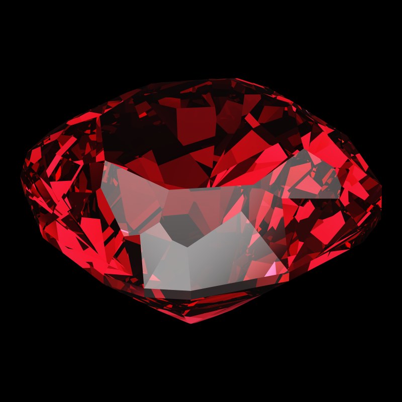 The Old Mine Cut in ruby, rendered at an angle in our 3D Gemstone Simulator under studio light