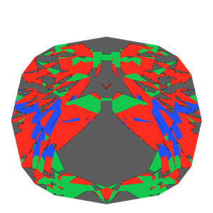 Old mine cut in sapphire tilted 30 degrees: Light Return map, 37% of the face leaking