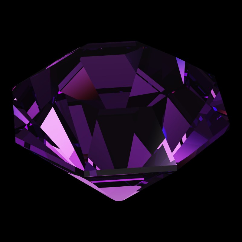 The Old Single Cut in amethyst, rendered at an angle in our 3D Gemstone Simulator under studio light